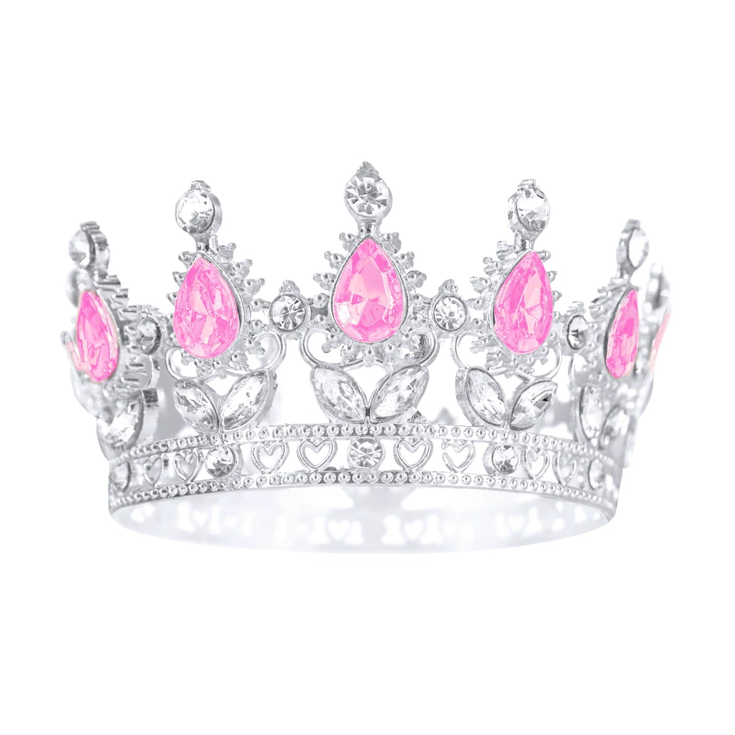 Tortenaufsatz Krone Silber mit rosa und silbernen Kristallen 10 cm