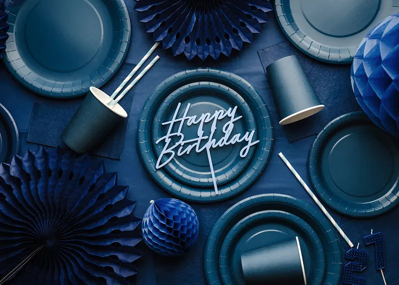 Cake Topper Happy Birthday nebelblau, 16.5 cm - Avaloon Party-Deko-Geschenke