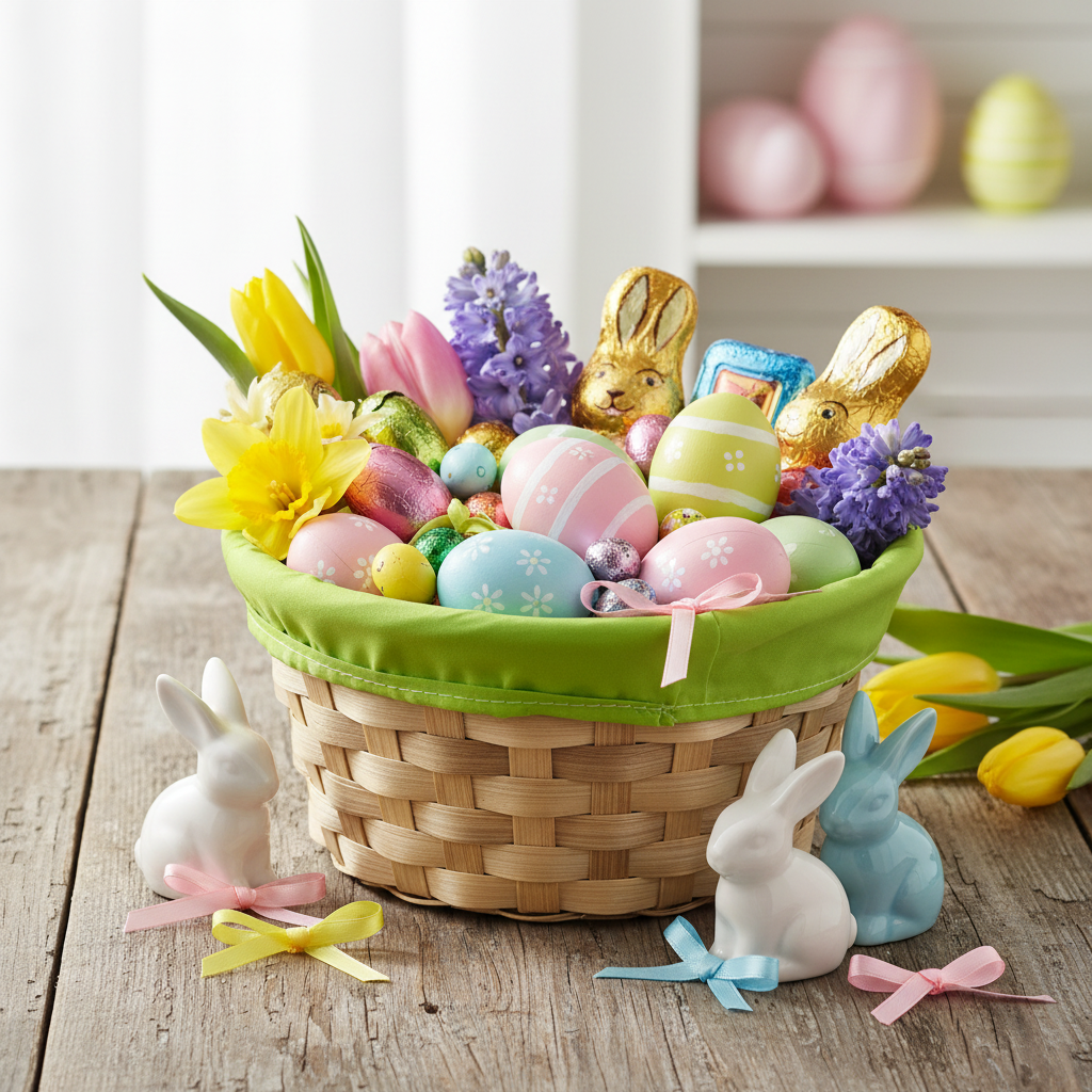 Easter basket with fabric lining, green