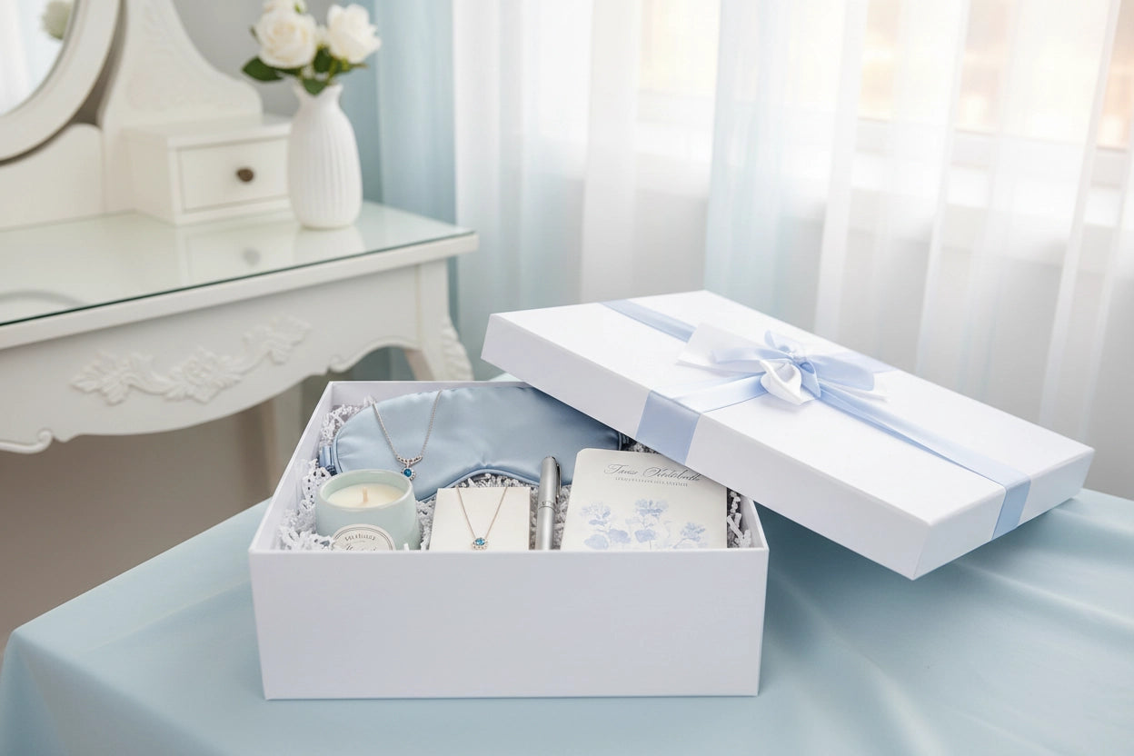 Quadratische babyblaue Geschenkboxen