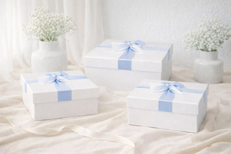 Quadratische babyblaue Geschenkboxen