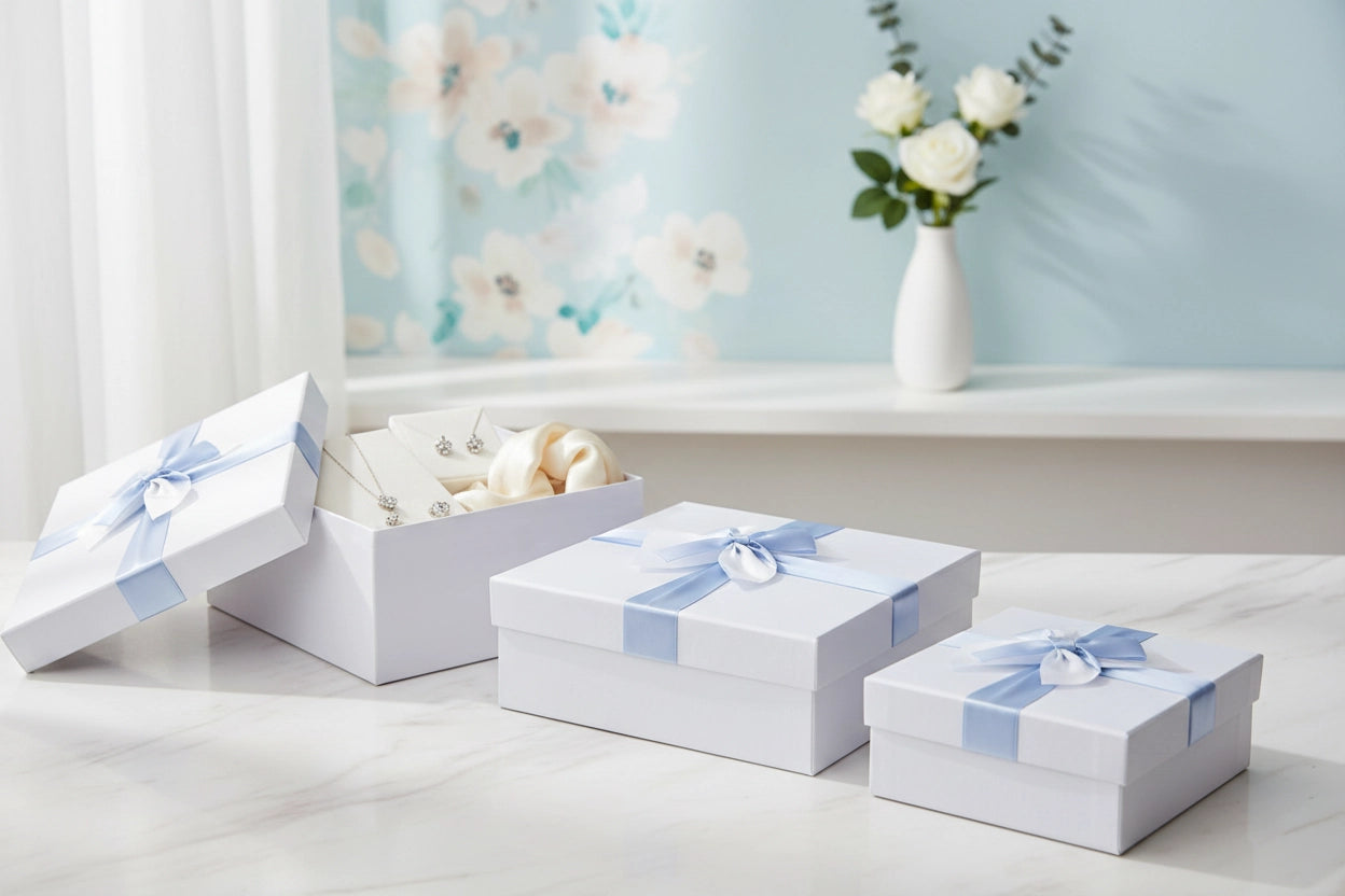 Quadratische babyblaue Geschenkboxen