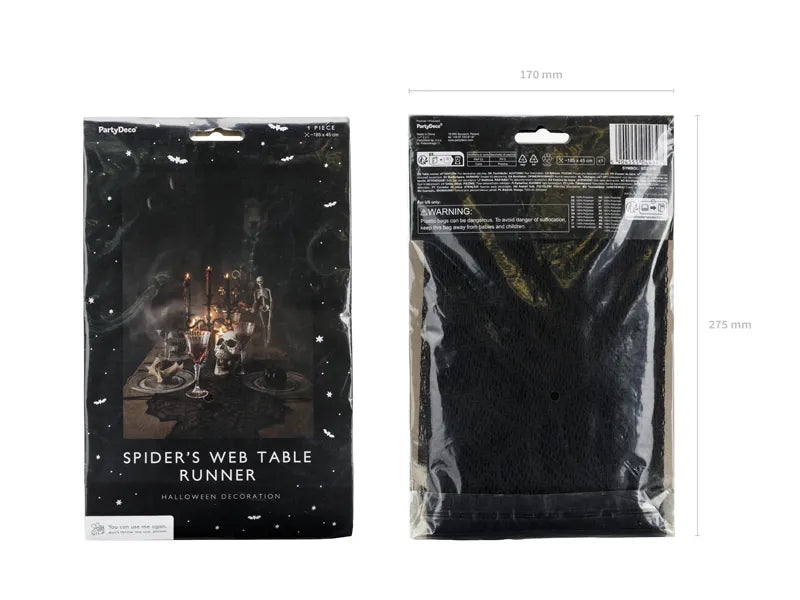 Tischläufer Spinnennetz, schwarz, 185x45cm - Avaloon Party-Deko-Geschenke
