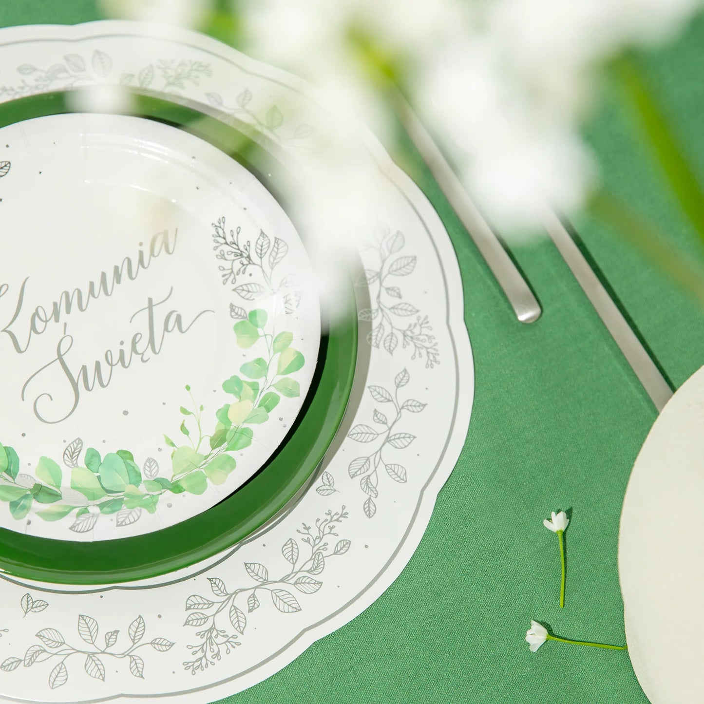 Papier-Tischset weiss-gold mit Pflanzenmotiv 10 Stück