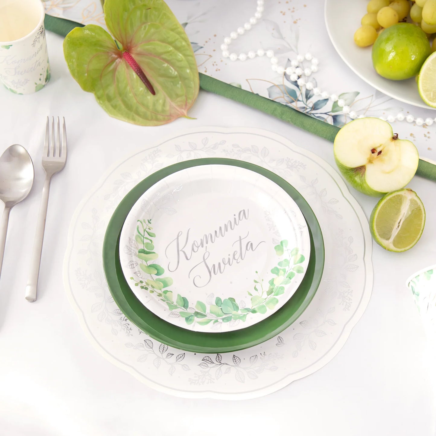 Papier-Tischset weiss-gold mit Pflanzenmotiv 10 Stück