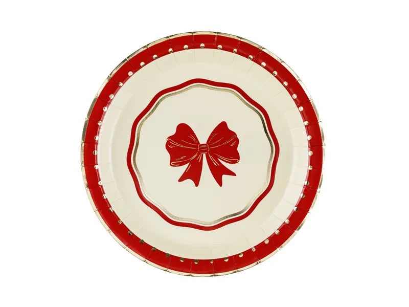 Teller mit Schleife, rot-beige, 18 cm, 6 Stück