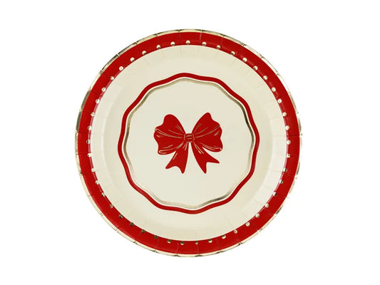 Teller mit Schleife, rot-beige, 18 cm, 6 Stück