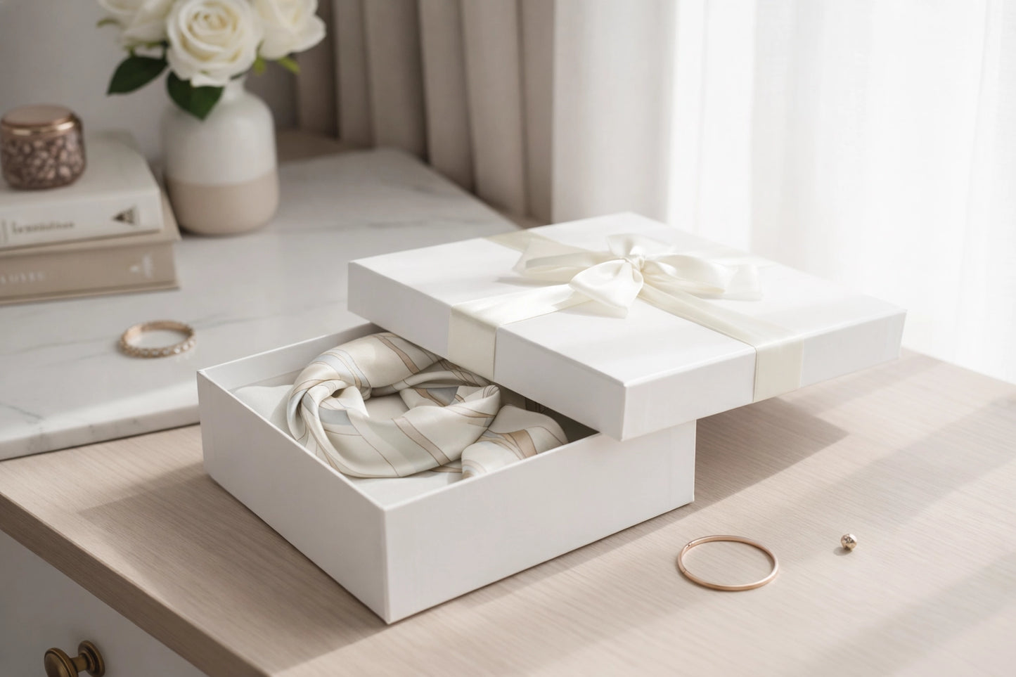 Quadratische Geschenkbox Elfenbein