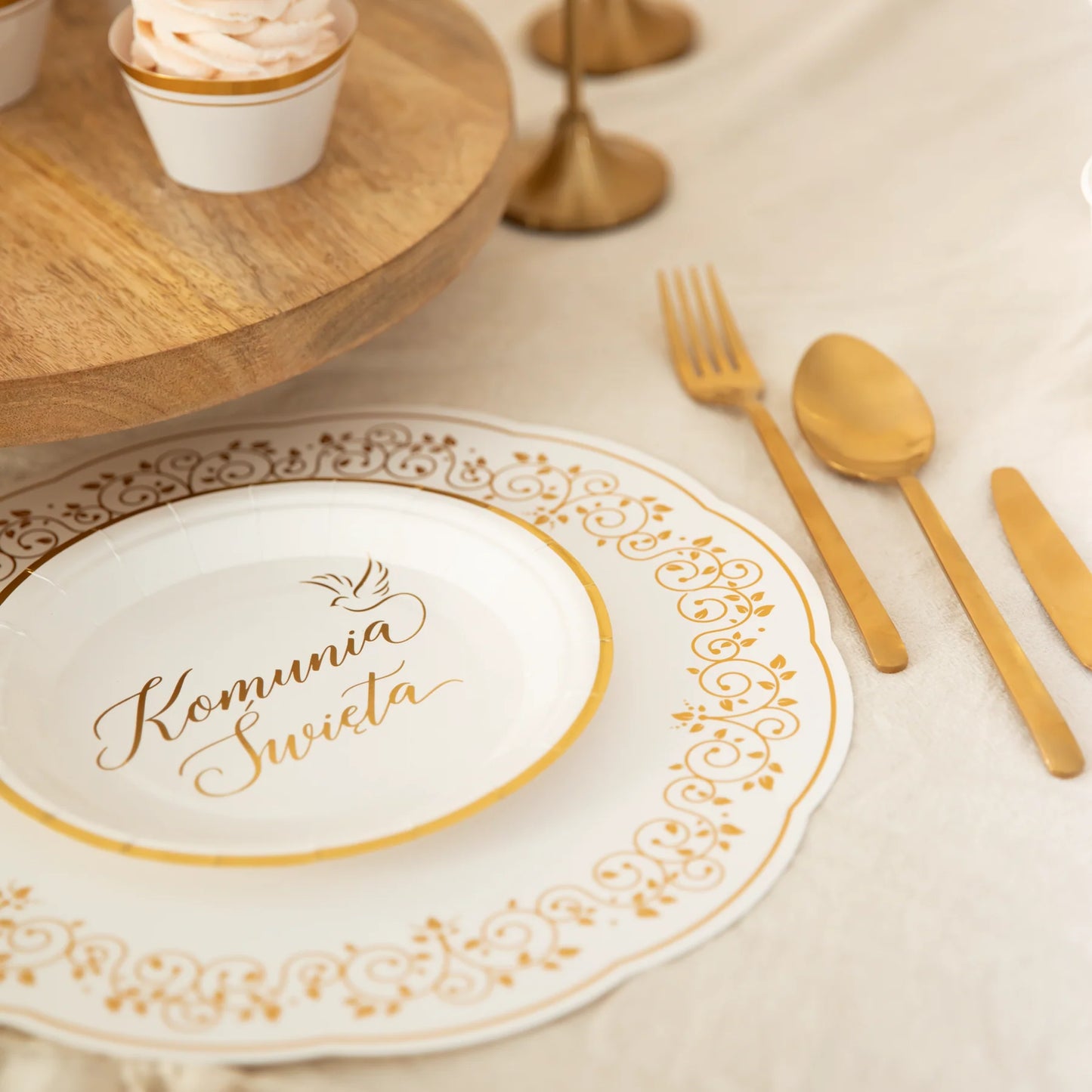 Papier-Tischset weiss-gold mit Pflanzenmotiv 10 Stück