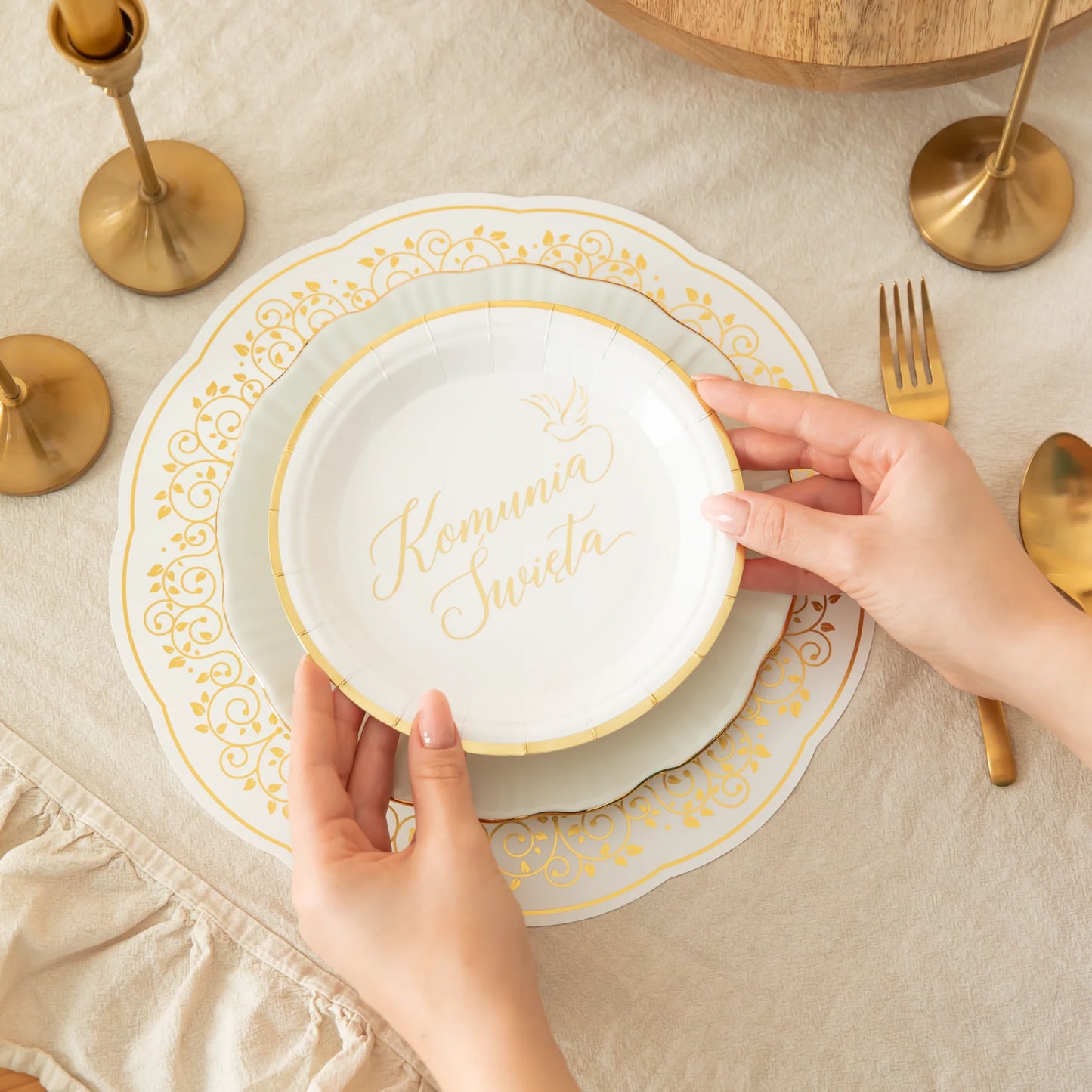 Papier-Tischset weiss-gold mit Pflanzenmotiv 10 Stück
