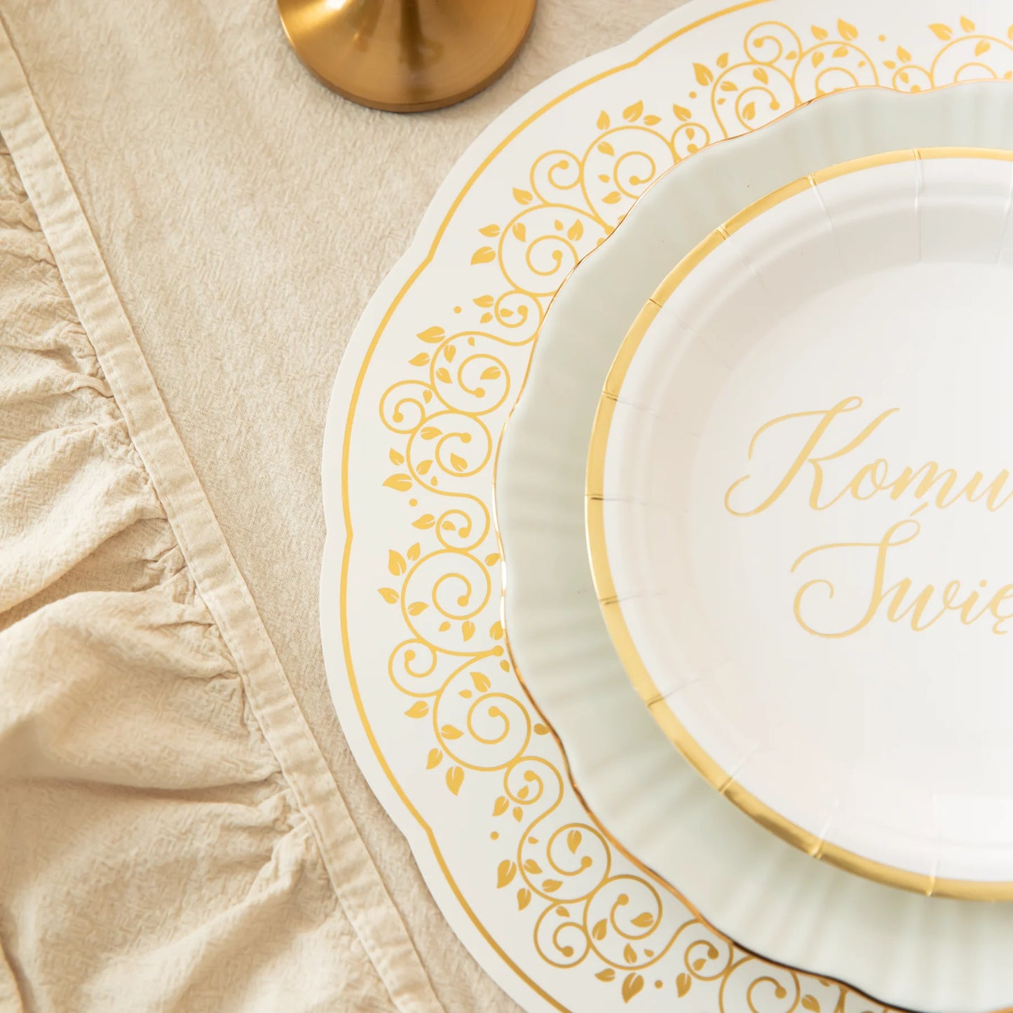 Papier-Tischset weiss-gold mit Pflanzenmotiv 10 Stück